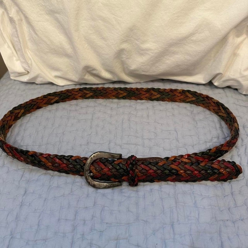 Large Multicoloured braided genuine leather belt